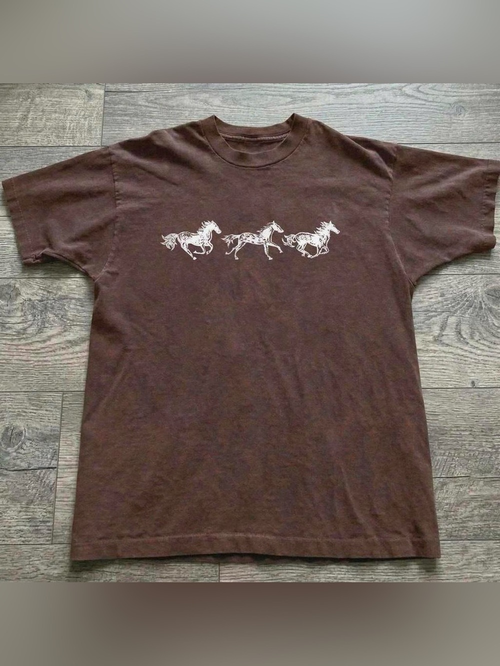 Minimalist White Horses Equestrian Brown Classic T-Shirt
